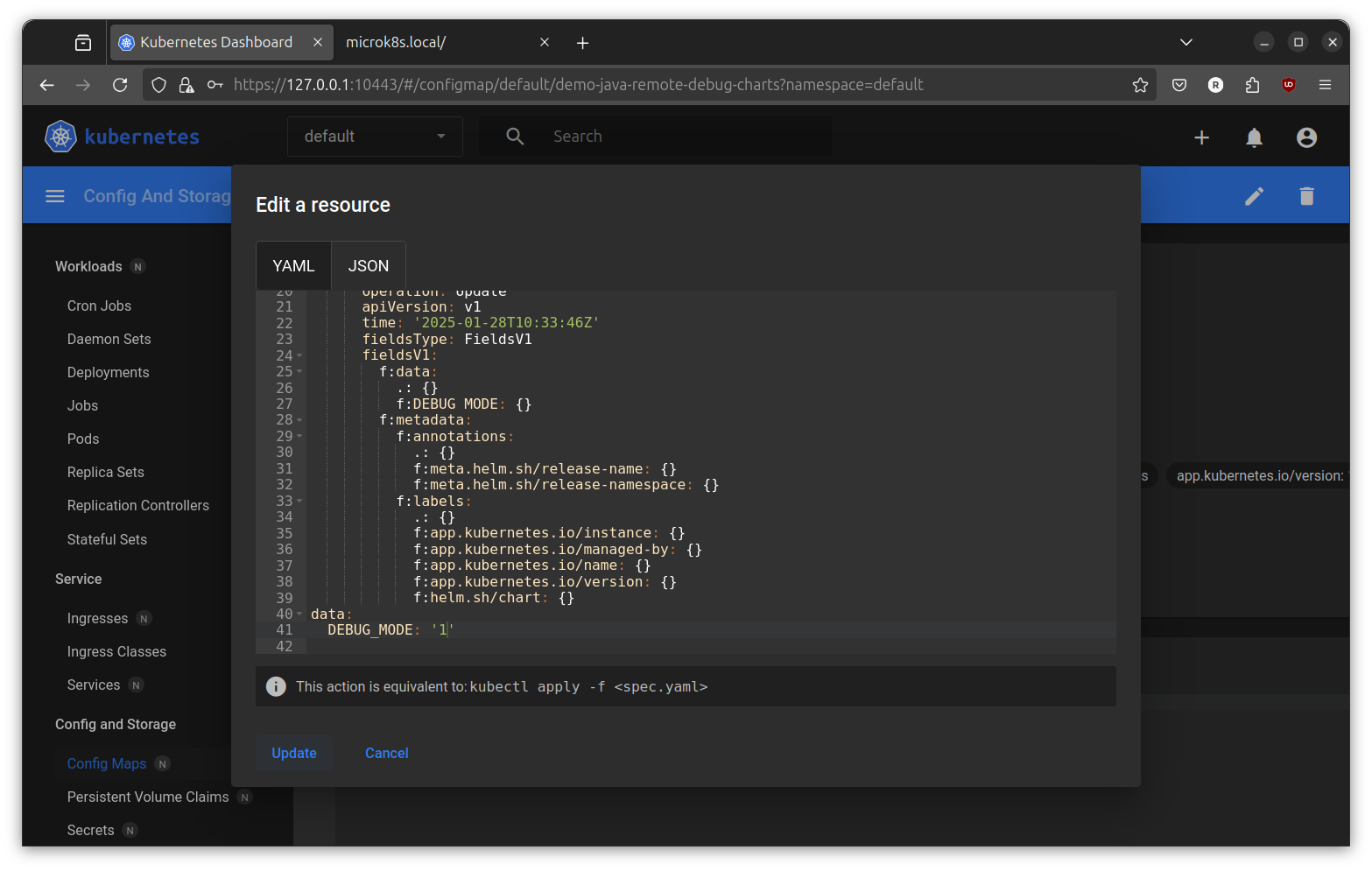 configmap of remote debug service (after)