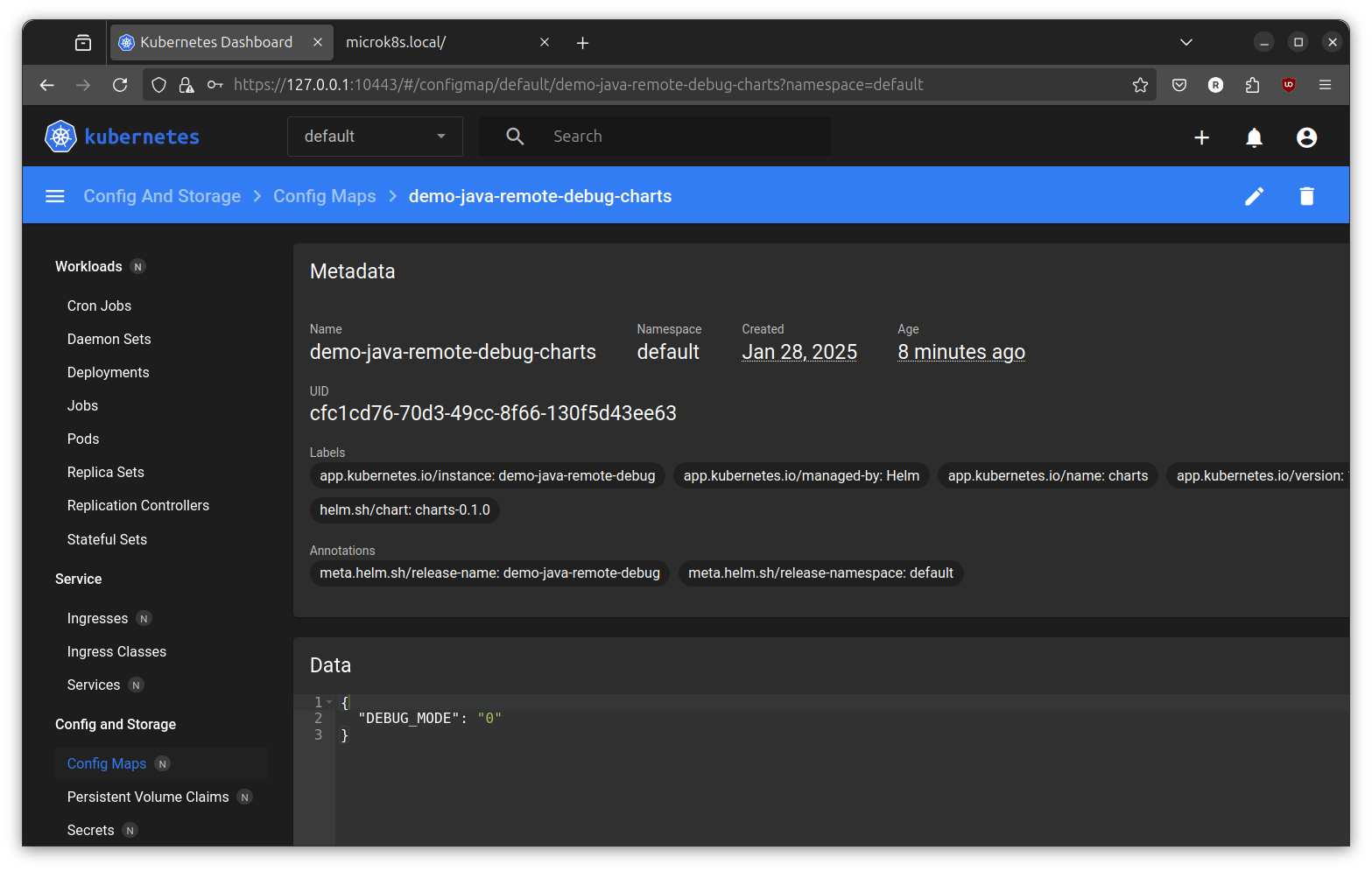 configmap of remote debug service (before)