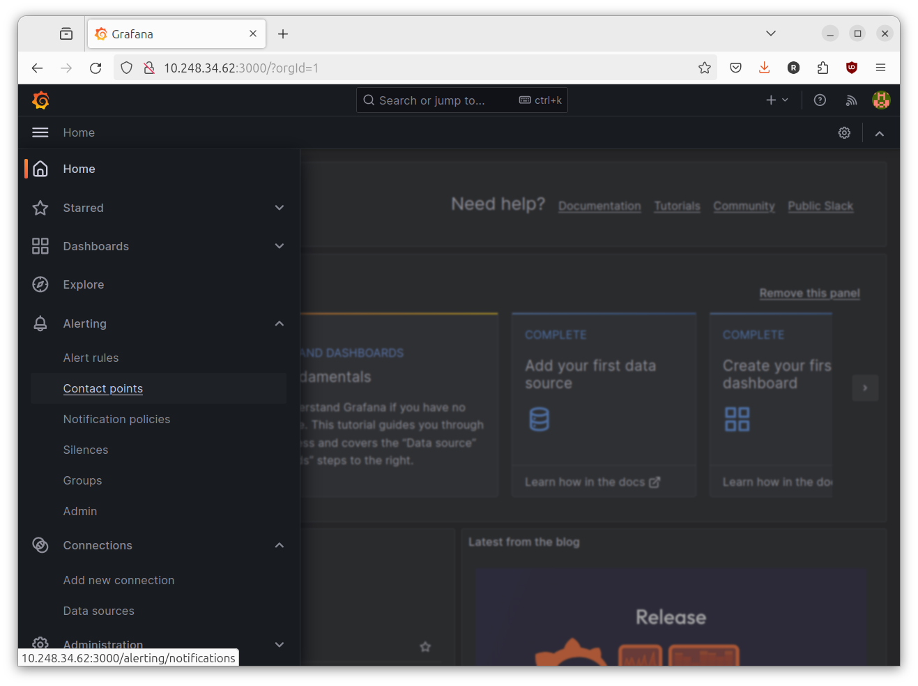 menu contact point grafana