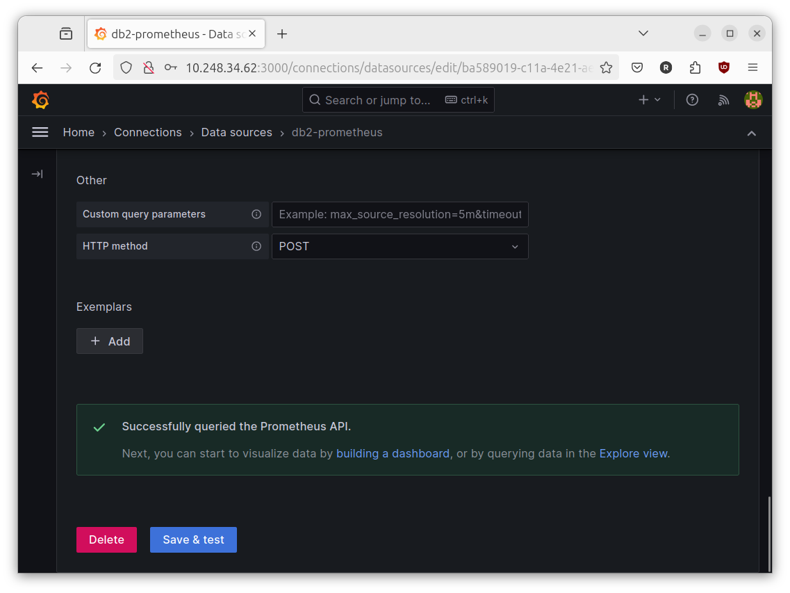 prometheus data source configuration test connection