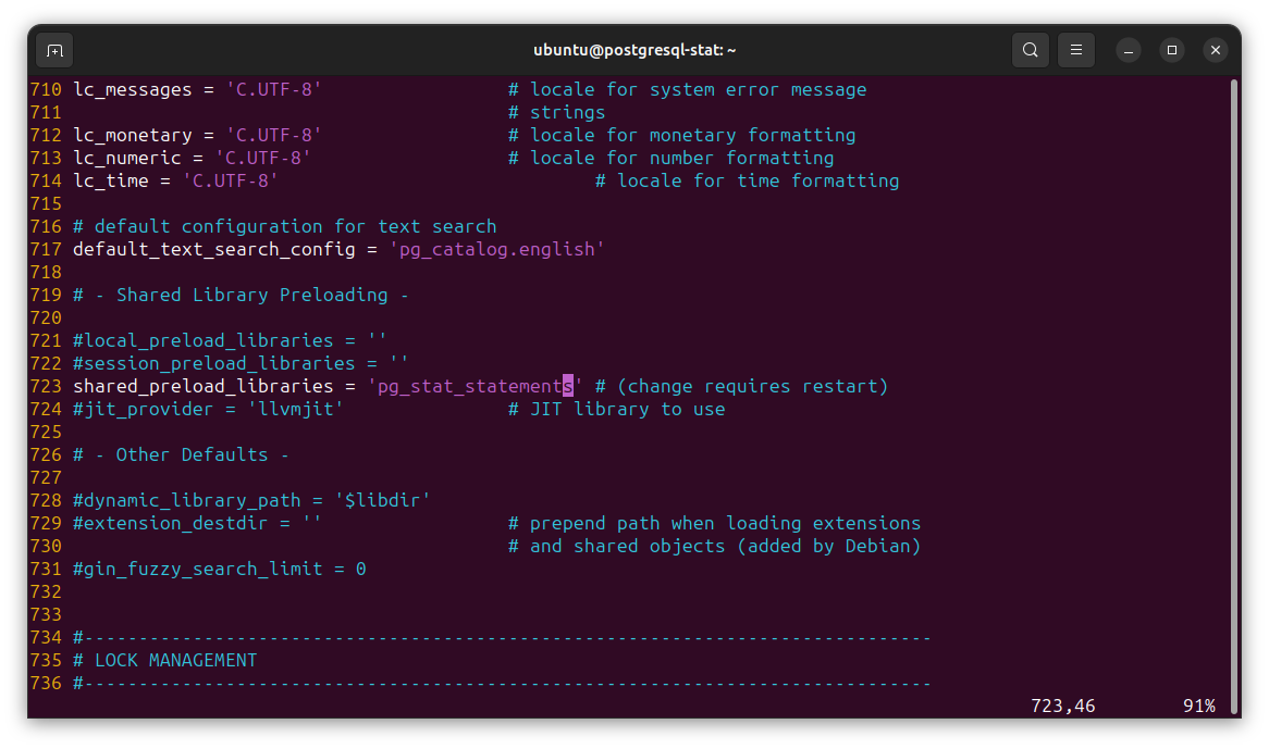 contoh konfigurasi shared_preload_libraries di file postgresql.conf