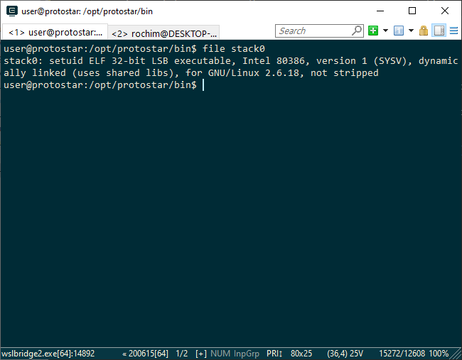 output dari utilitas file pada stack0