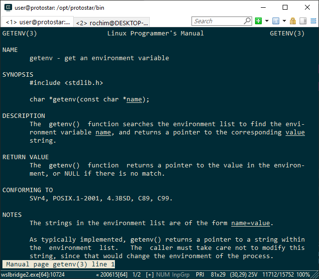 menjalankan man getenv