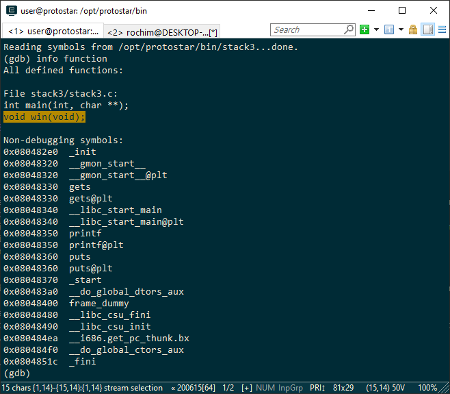 menggunakan gdb pada stack3