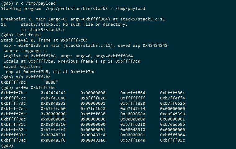 kondisis stack setelah payload dimasukkan