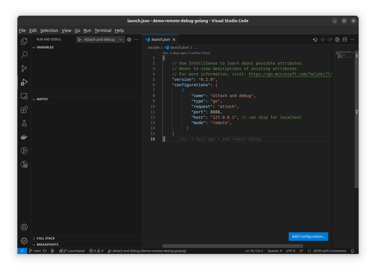 run and debug menu in visual studio code