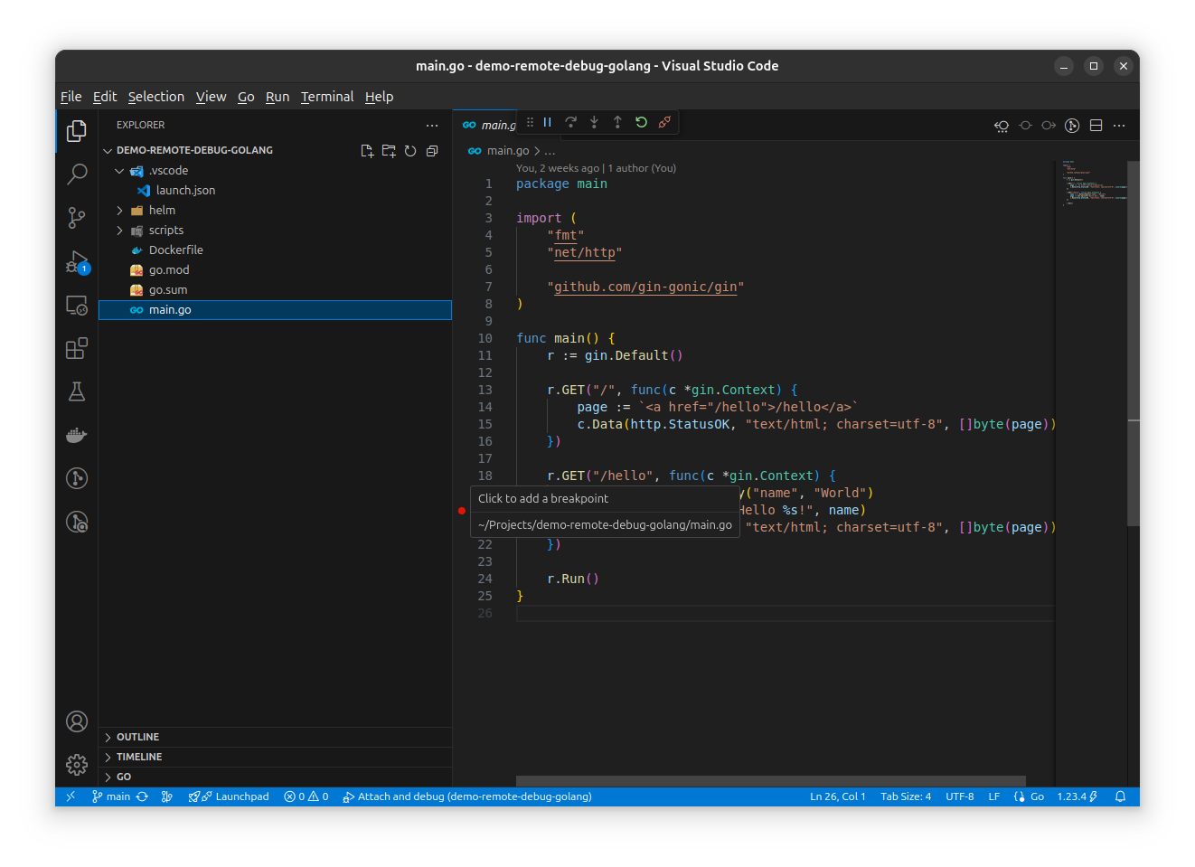 set breakpoint vscode golang