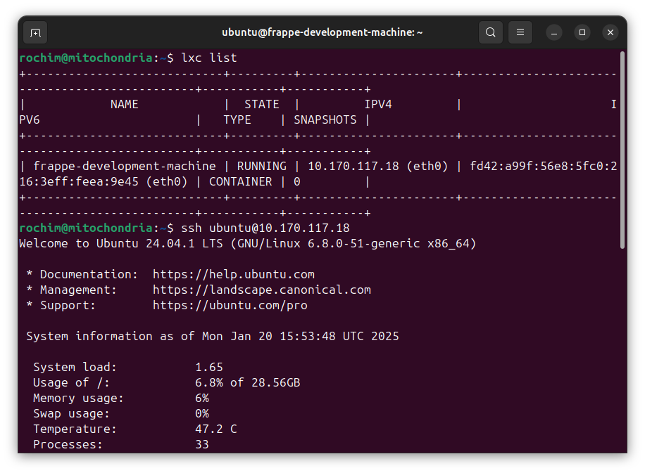 ssh into lxd container