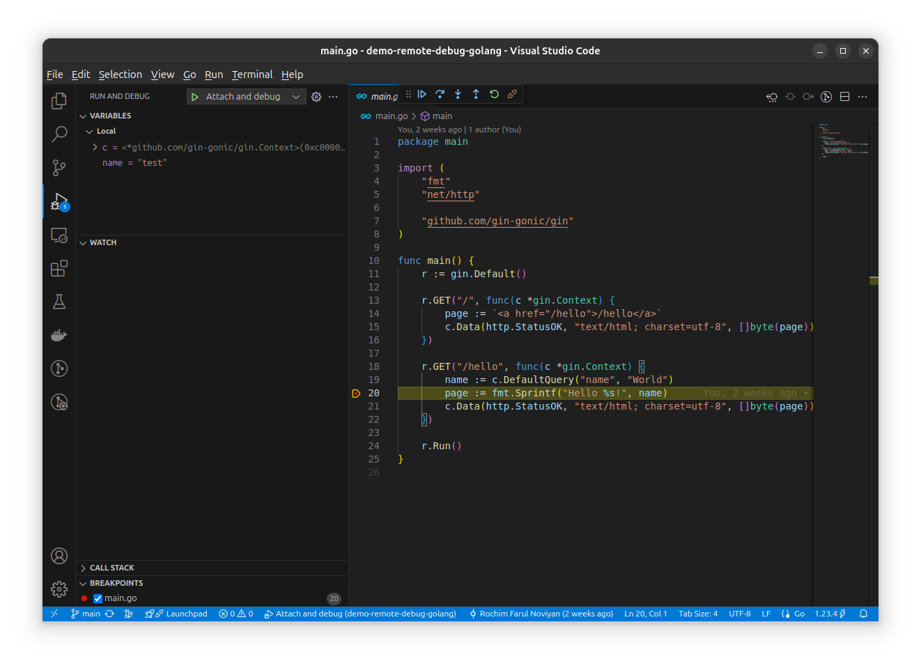 vscode golang remote debug